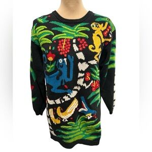 Vintage I.B Diffusion Sweater Womens Small Monkeys Jungle Tropical Colorful 90s